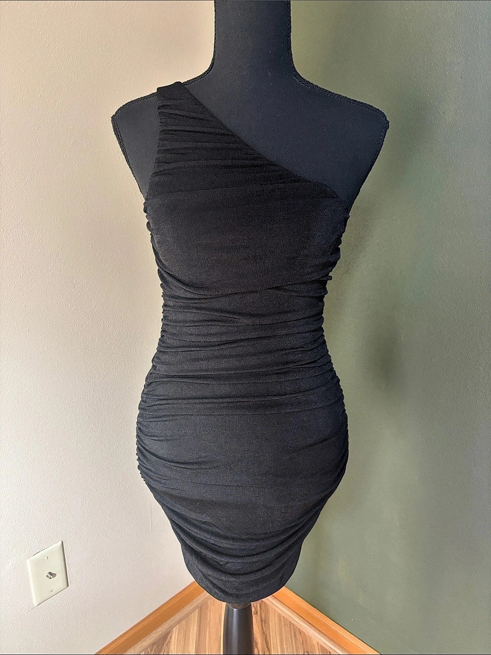 Sophie Rue One-Shoulder Ruched Mini Dress in Black